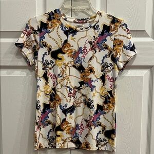 L’Agence White and Gold Chain Print Women's Tee